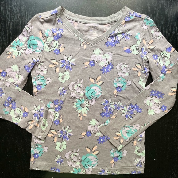 CHEROKEE TOP GIRLS LONG SLEEVES, t-shirt.  gray flowery SIZE 7/8 - Picture 14 of 14